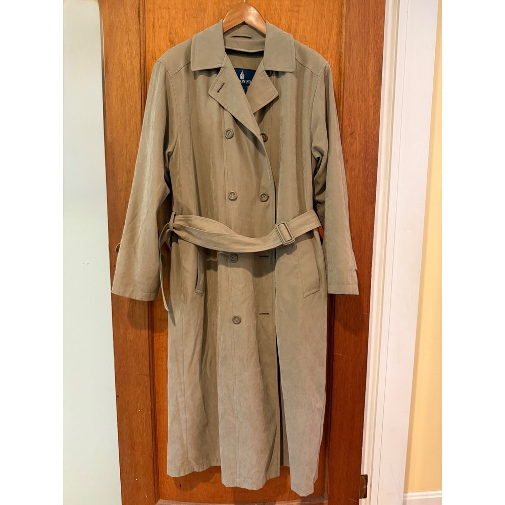 London Fog Trench coat womens 8 belted tan camel double breast zip out liner